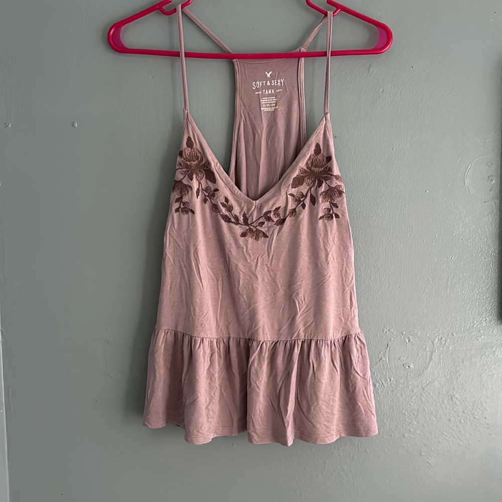 American Eagle Soft and sexy tank with embroidered flowers